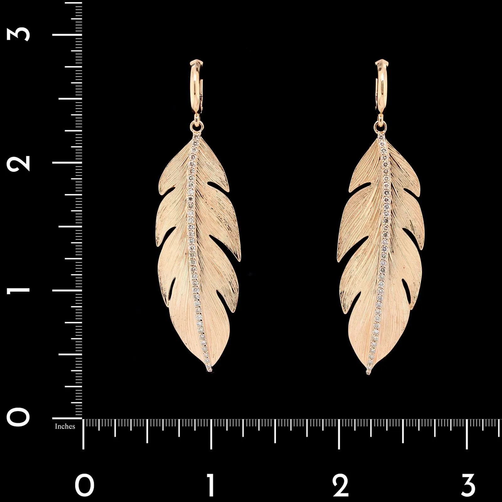 10K Rose Gold Estate Diamond Feather Earrings