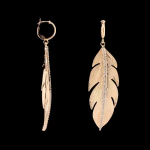 10K Rose Gold Estate Diamond Feather Earrings