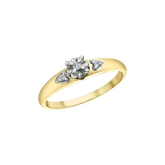 10K Yellow Gold (0.03ct) Diamond Promise Ring with Side Hearts