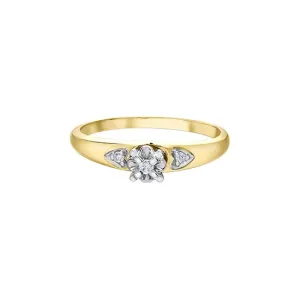 10K Yellow Gold (0.03ct) Diamond Promise Ring with Side Hearts