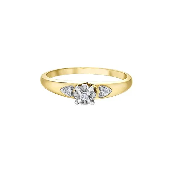 10K Yellow Gold (0.03ct) Diamond Promise Ring with Side Hearts