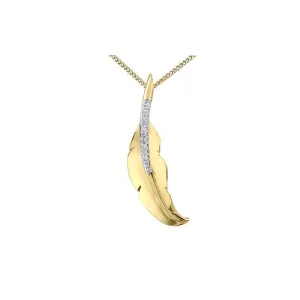 10K Yellow Gold (0.04ct) Diamond Feather Pendant