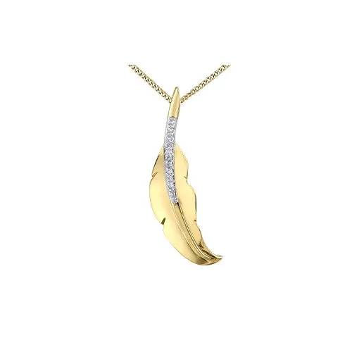 10K Yellow Gold (0.04ct) Diamond Feather Pendant