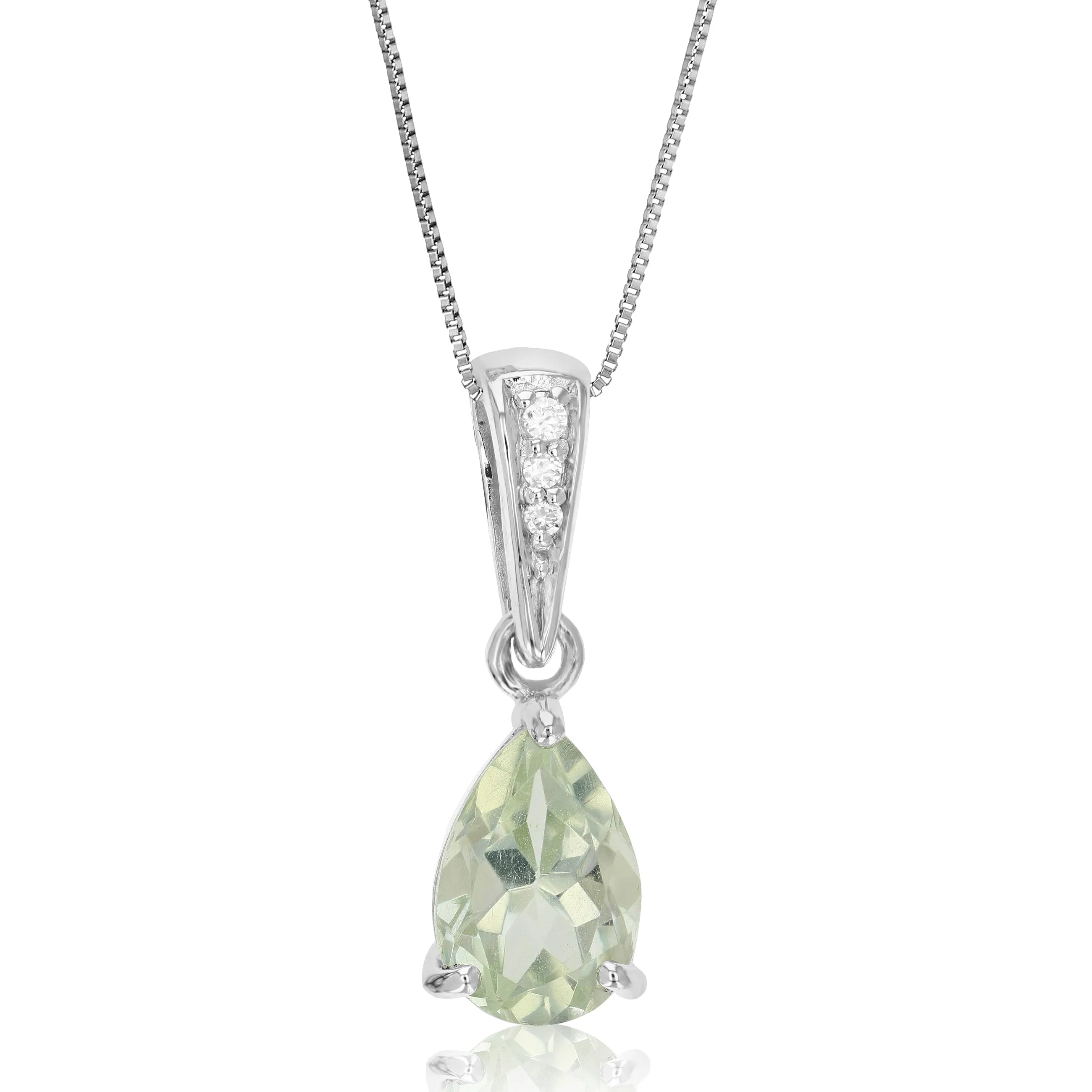 1.10 cttw Pendant Necklace, Green Amethyst Pear Shape Pendant Necklace for Women in .925 Sterling Silver with Rhodium, 18 Inch Chain, Prong Setting