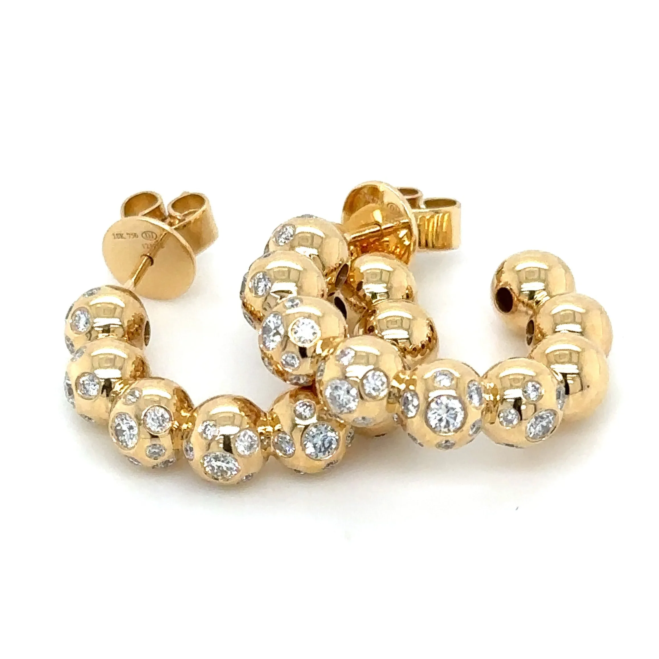 1.14ct tw Beaded Gold Hoop Burnish set  Designer Diamond Earrings