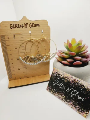 1239 Gray and Gold Beaded Hoop Dangle Earrings