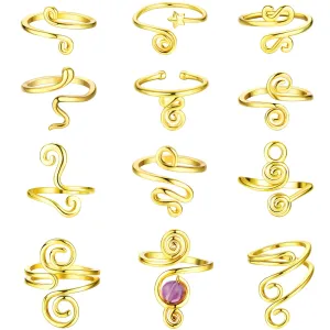 12pcs Gold Adjustable Toe Rings for Women – African-Inspired Summer Jewelry Set for Beach, Weddings, & Everyday Wear – Hypoallergenic, Stackable, and Stylish