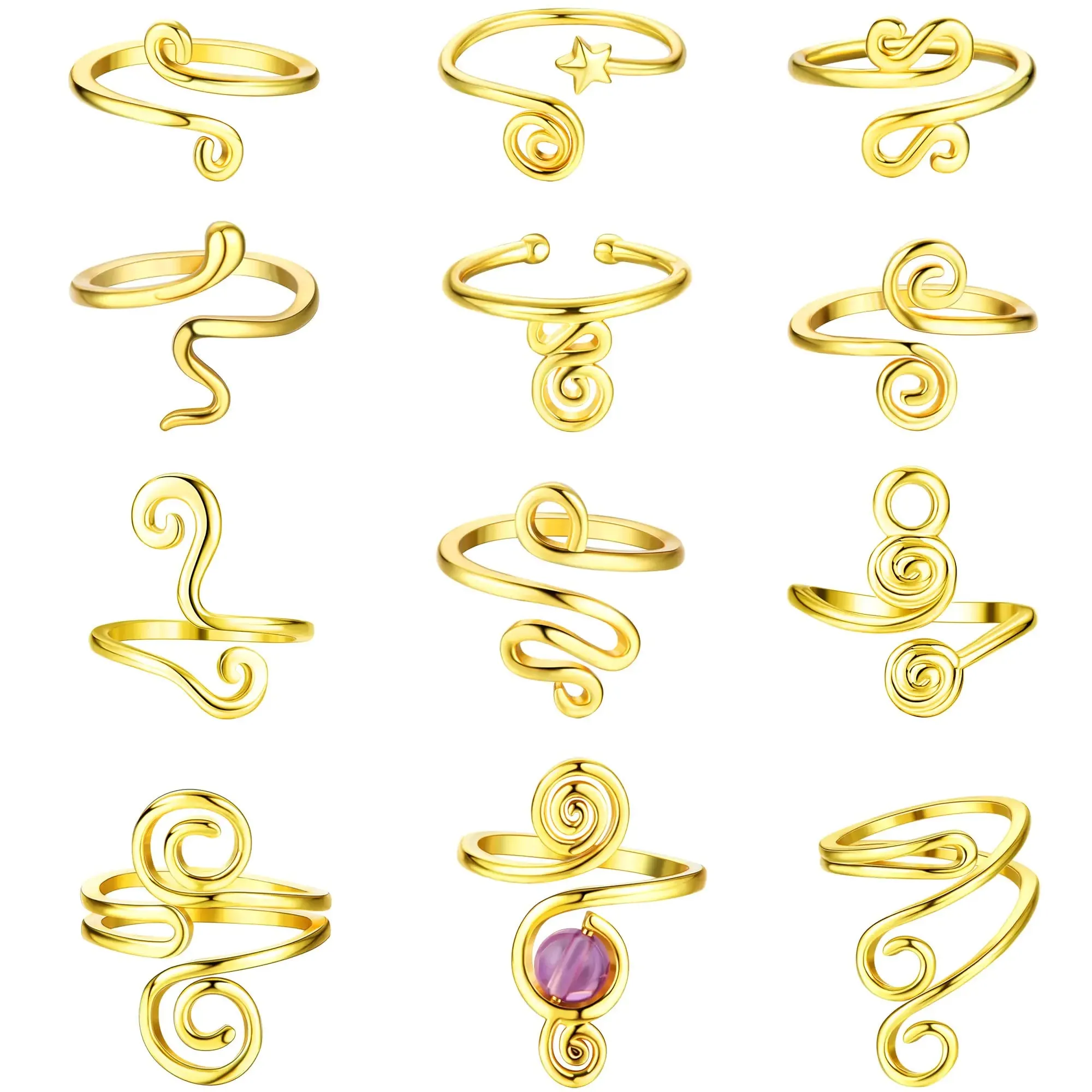 12pcs Gold Adjustable Toe Rings for Women – African-Inspired Summer Jewelry Set for Beach, Weddings, & Everyday Wear – Hypoallergenic, Stackable, and Stylish