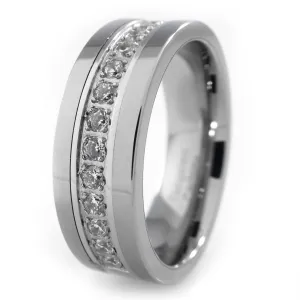 13 CZ Stone Silver Tungsten Carbide Ring 8MM