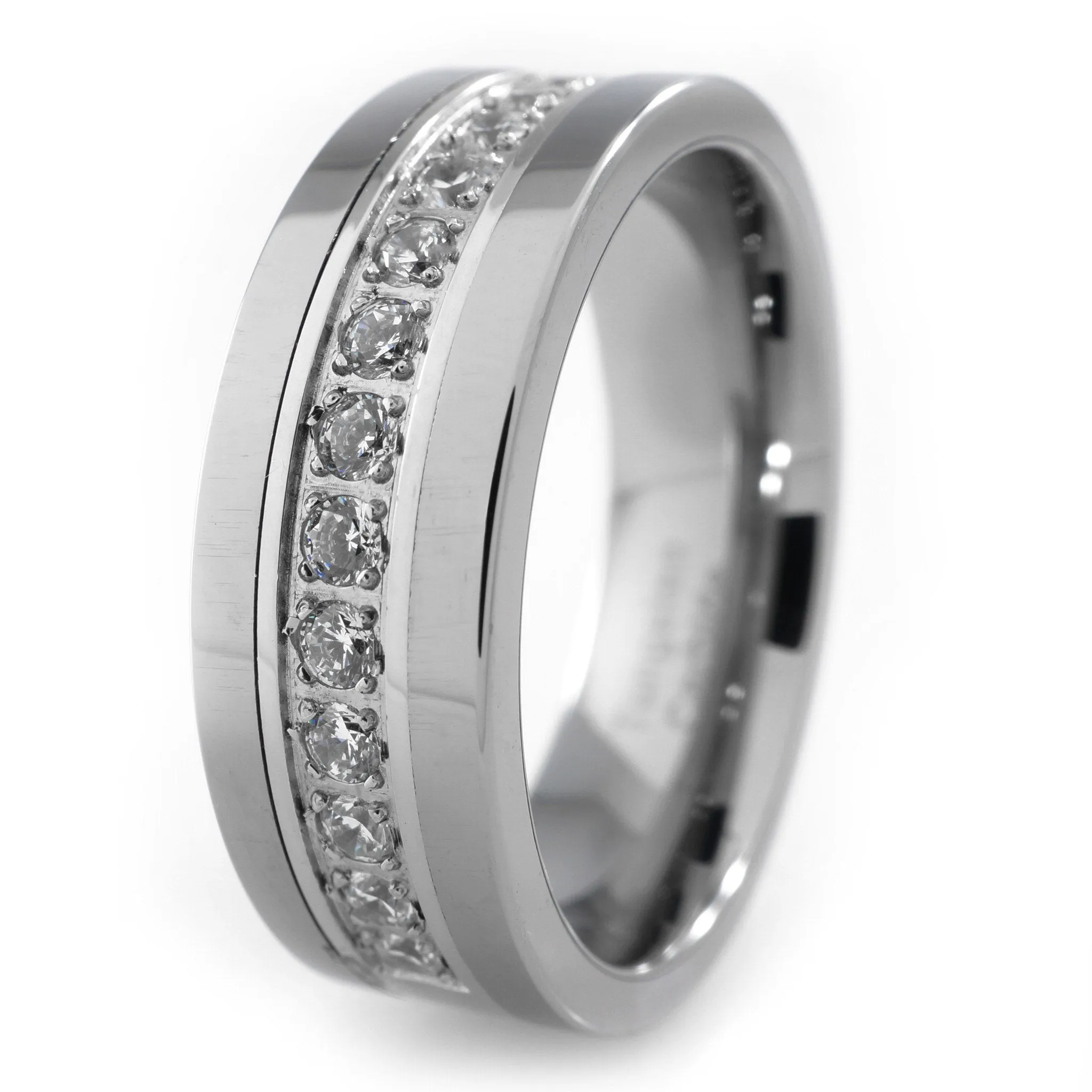13 CZ Stone Silver Tungsten Carbide Ring 8MM