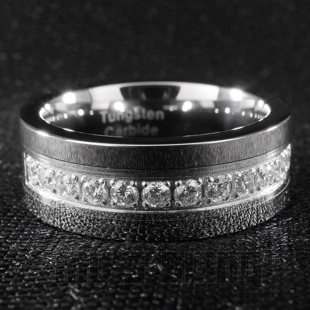13 CZ Stone Silver Tungsten Carbide Ring 8MM