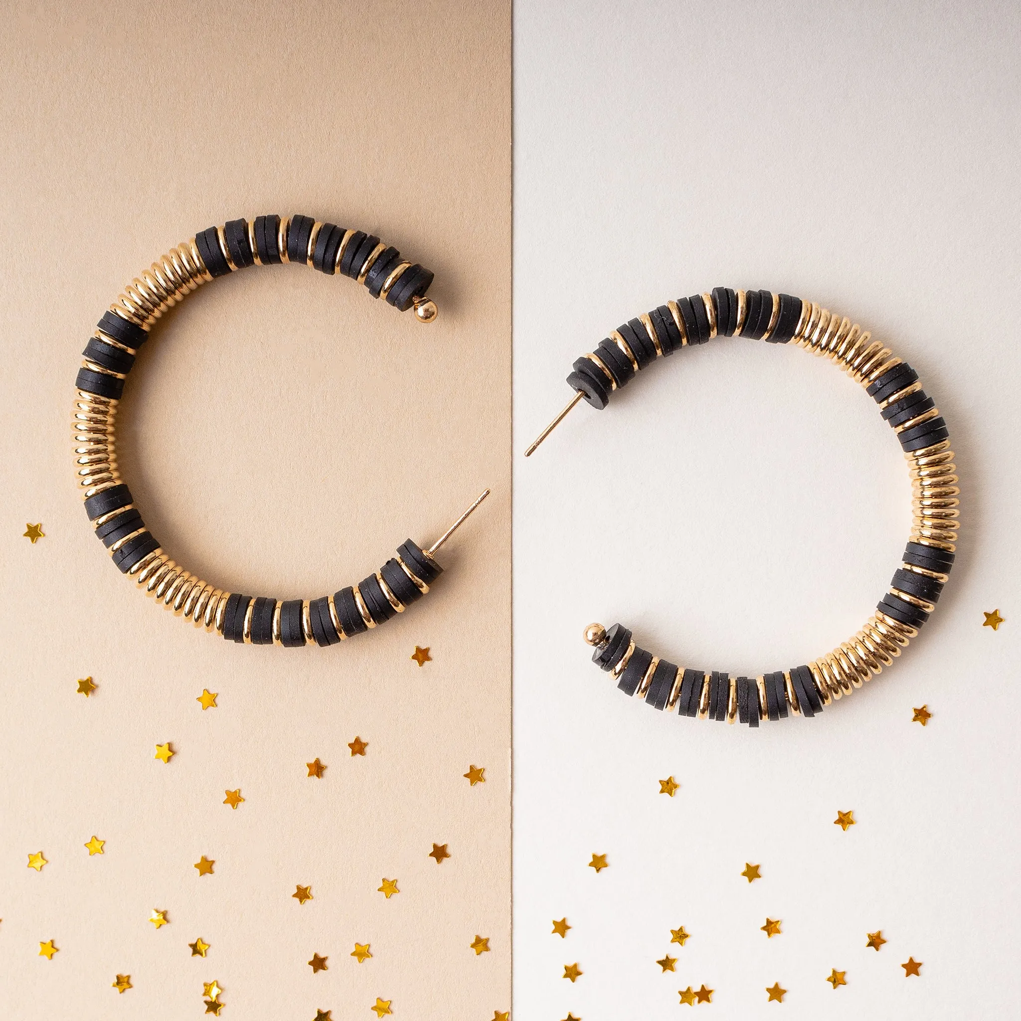 1301 - Beaded Hoop Earrings - Black