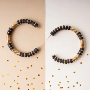 1301 - Beaded Hoop Earrings - Black