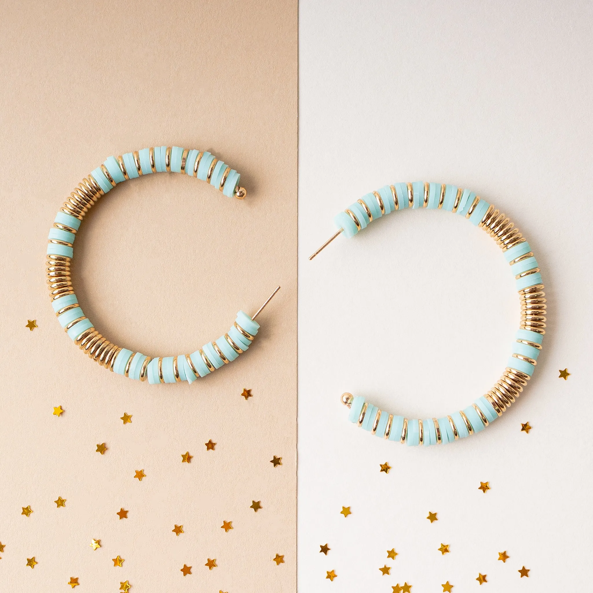 1301 - Beaded Hoop Earrings - Blue