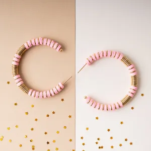 1301 - Beaded Hoop Earrings - Pink