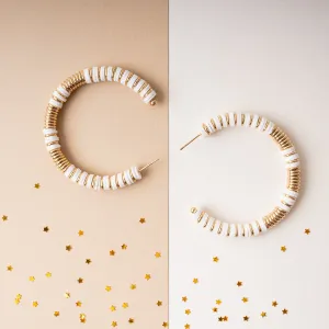 1301 - Beaded Hoop Earrings - White
