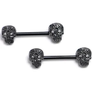 14 Gauge 9/16 Black 316L Steel Skulls with Titanium Barbell Nipple Rings