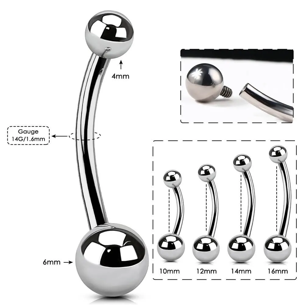 14G 10-16mm Titanium Internally Threaded Classic Belly Button Ring