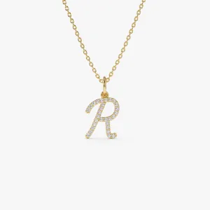 14k Diamond Script Initial Necklace