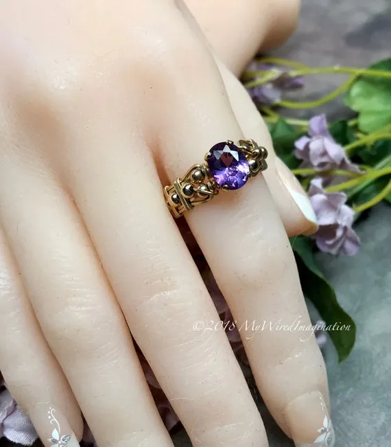 14K GF Alexandrite Color Change Stone Handmade Ring, US Size 8