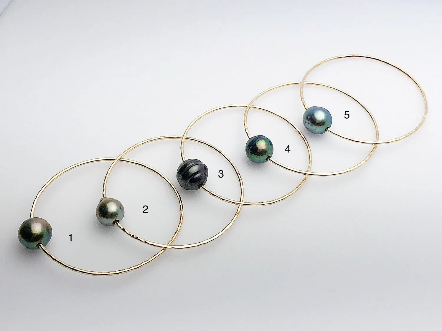 14K Gold Filled Single Tahitian Pearl Bangle Bracelets , Size Medium, 12-14mm Pearls (788 No. 1-5)