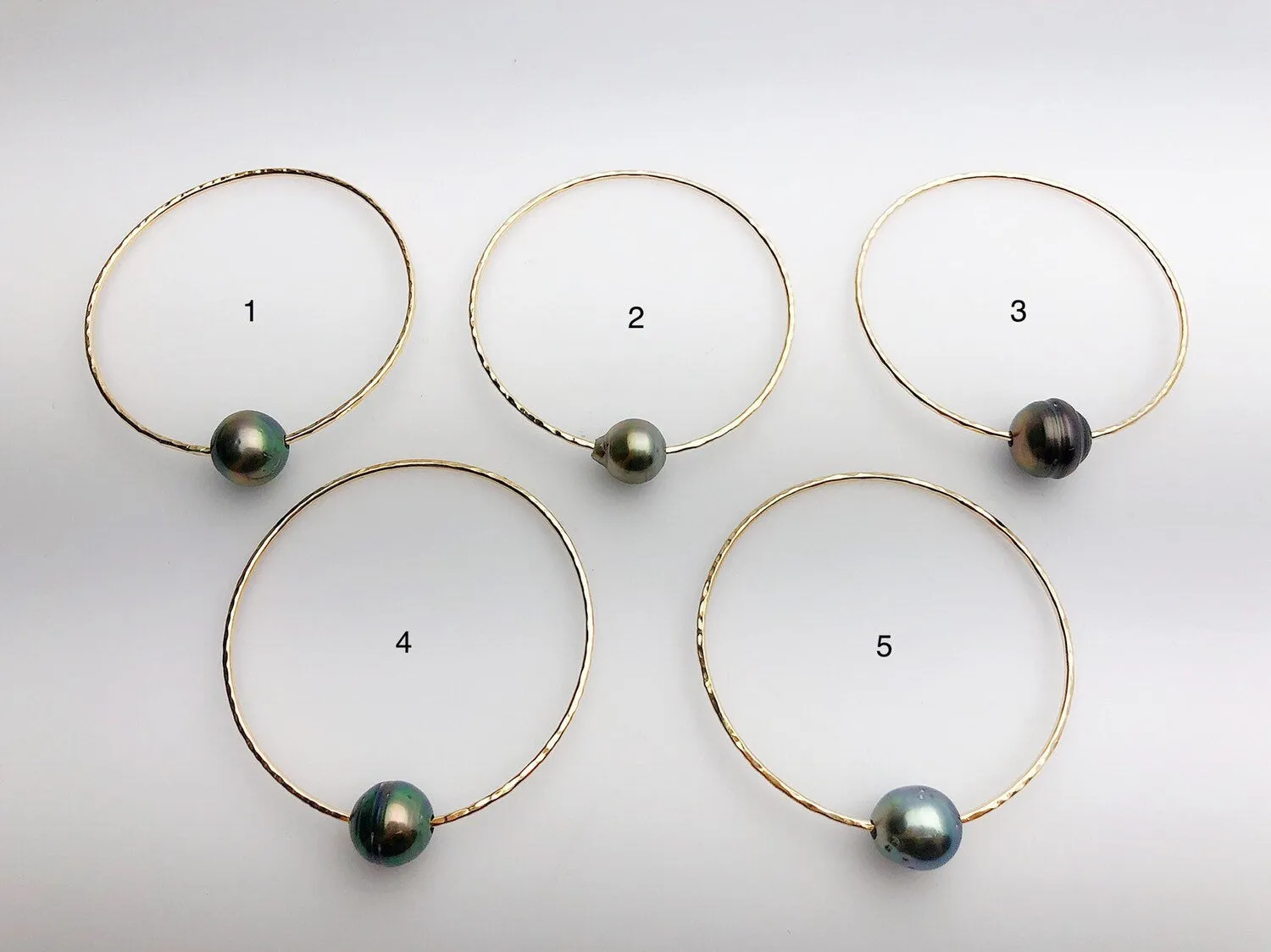 14K Gold Filled Single Tahitian Pearl Bangle Bracelets , Size Medium, 12-14mm Pearls (788 No. 1-5)
