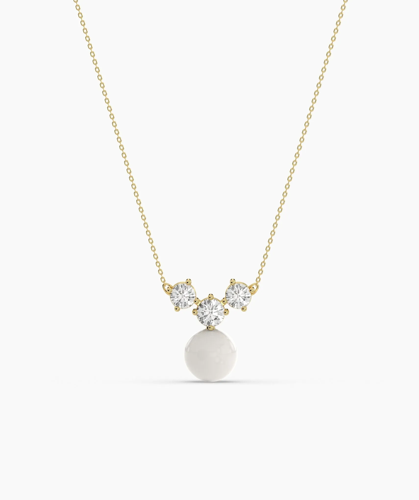 14K Gold Necklace with White Disc Pendant