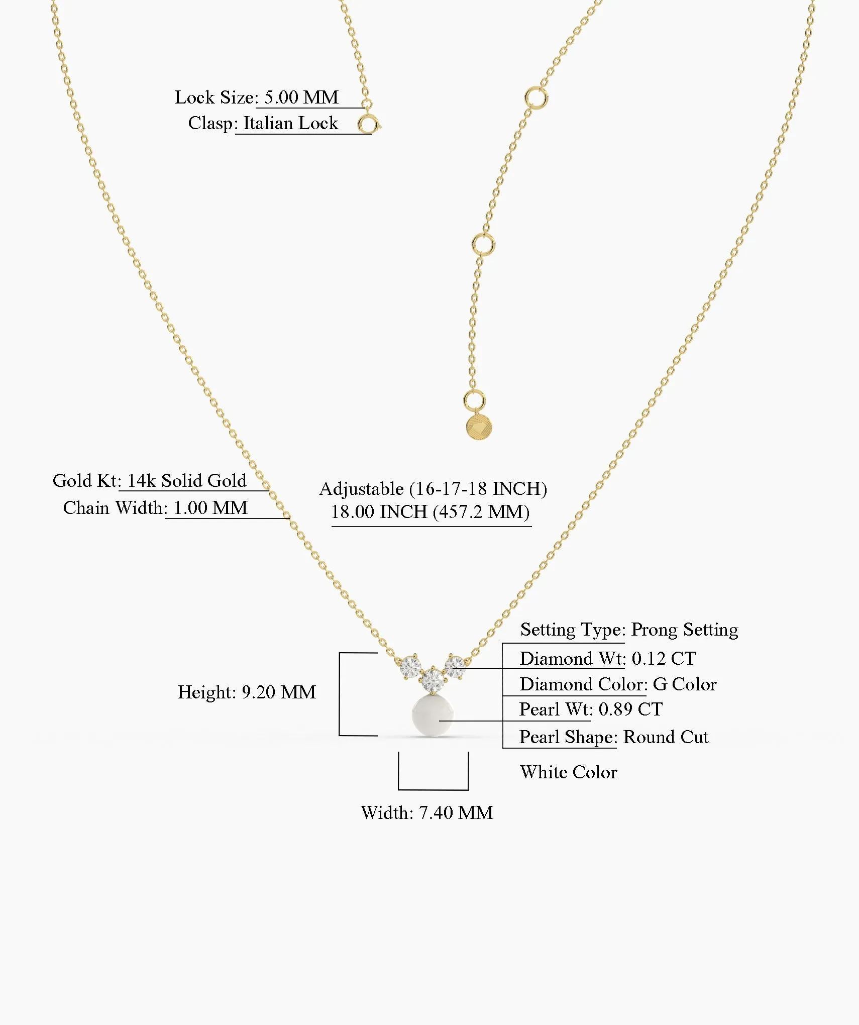 14K Gold Necklace with White Disc Pendant