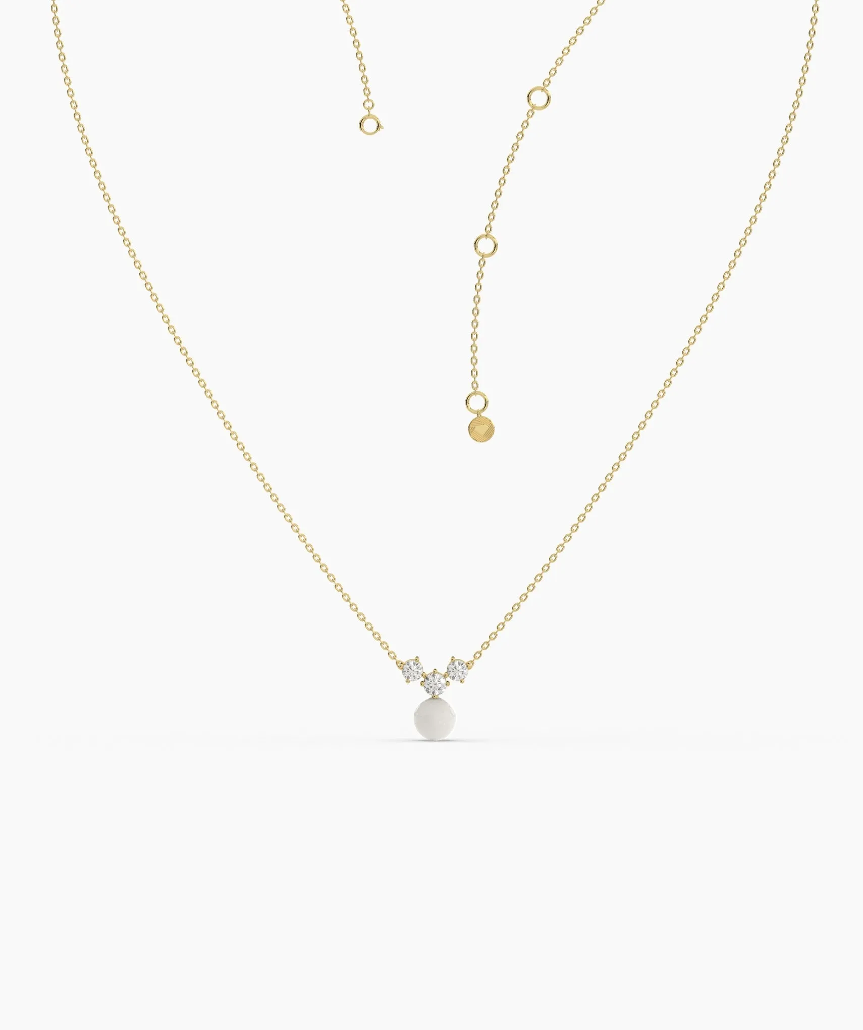 14K Gold Necklace with White Disc Pendant
