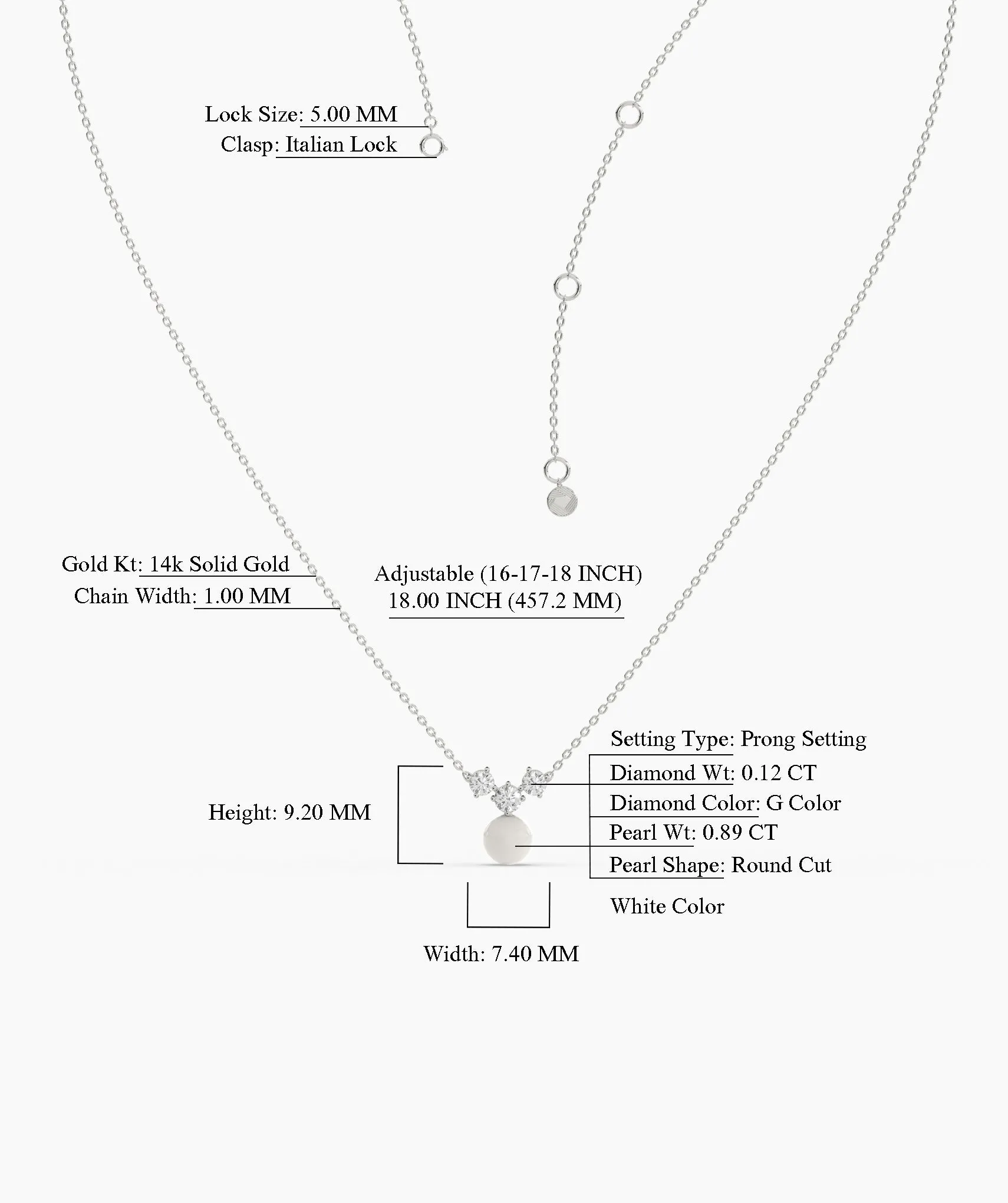 14K Gold Necklace with White Disc Pendant