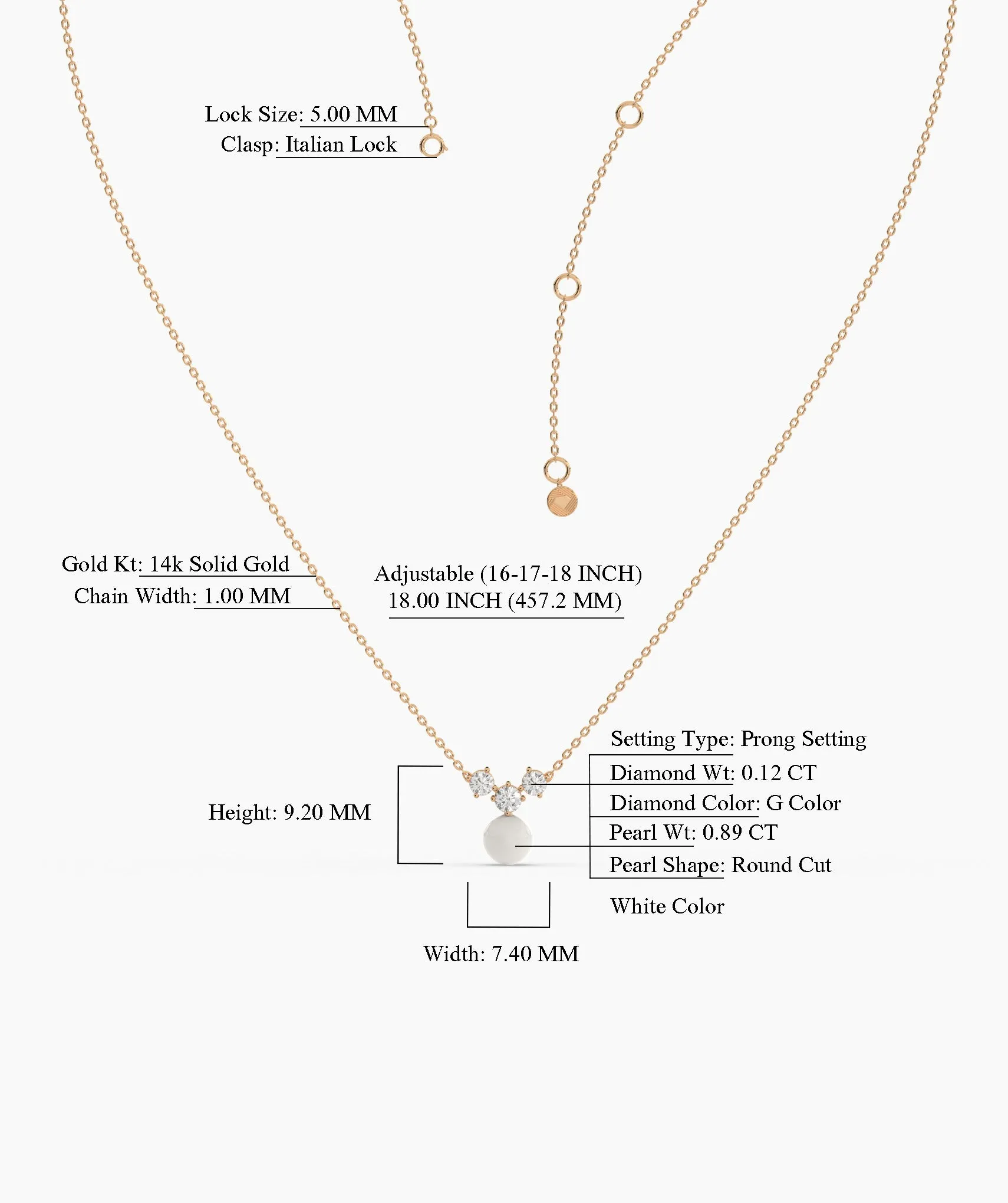 14K Gold Necklace with White Disc Pendant