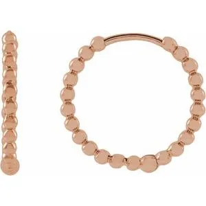 14K Rose Beaded 15 mm Hoop Earrings