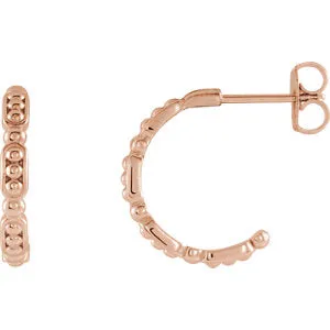 14K Rose Beaded Hoop Earrings