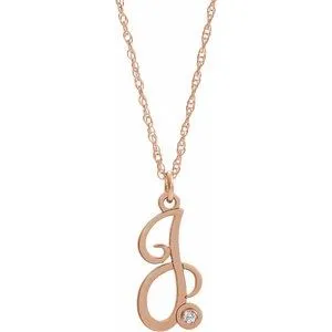 14K Rose Gold-Plated Sterling Silver .02 CT Diamond Script Initial J 16-18" Necklace