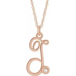 14K Rose Gold-Plated Sterling Silver .02 CT Diamond Script Initial T 16-18" Necklace