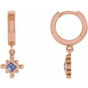 14K Rose Natural Tanzanite Beaded Bezel-Set Hoop Earrings