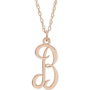 14K Rose Script Initial B 16-18" Necklace