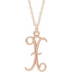 14K Rose Script Initial X 16-18" Necklace