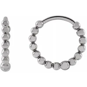 14K White 11 mm Beaded Huggie Earrings