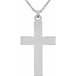 14K White 28x18 mm Cross 18" Necklace