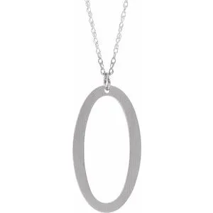 14K White Block Initial O 16-18" Necklace with Brush Finish