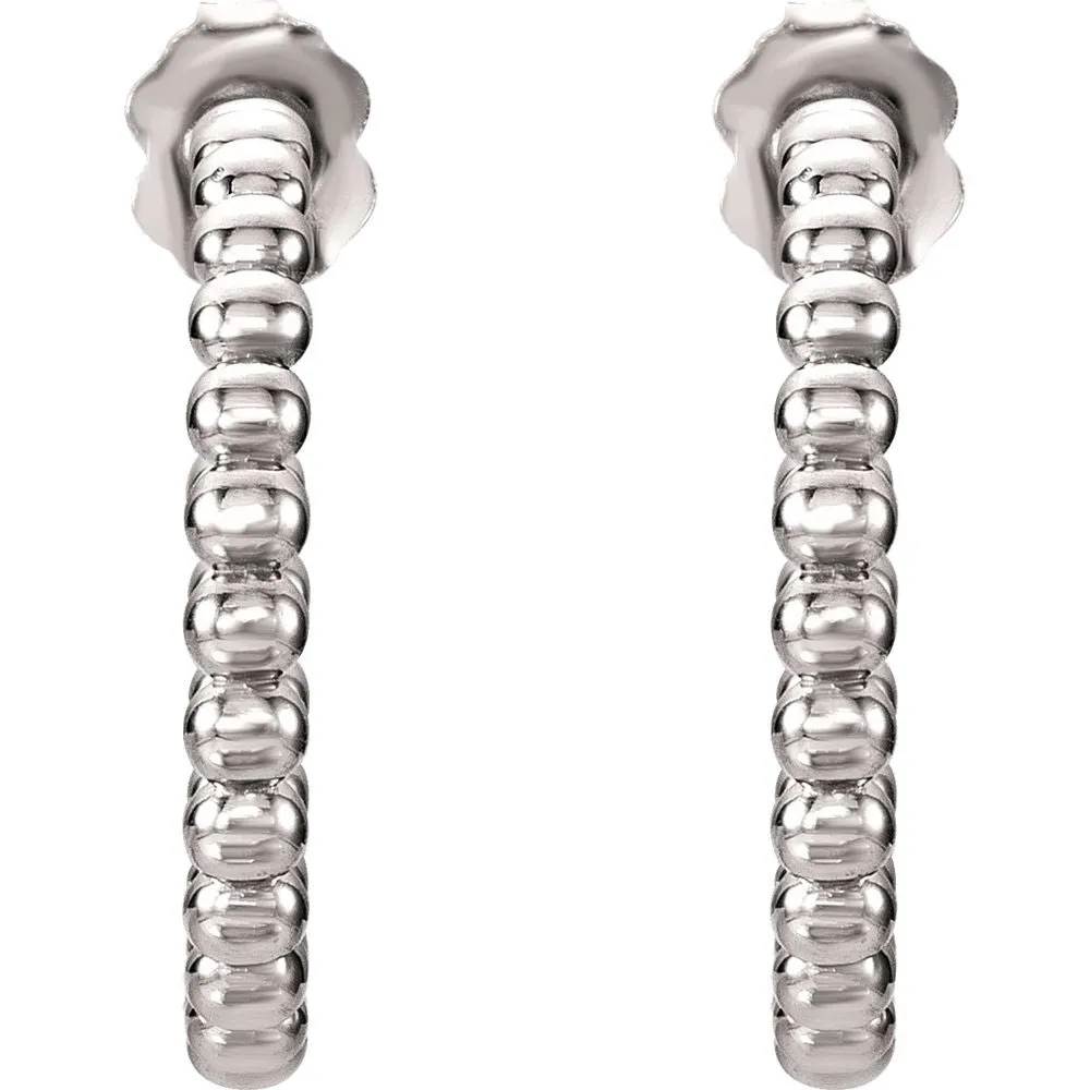 14k White Gold 21mm Beaded Hoop Earrings