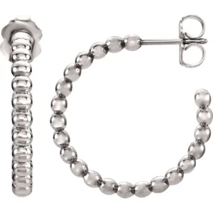 14k White Gold 21mm Beaded Hoop Earrings