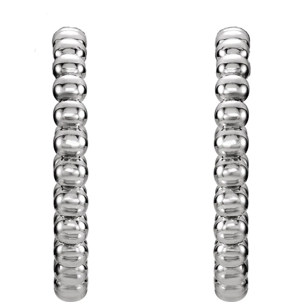 14k White Gold 21mm Beaded Hoop Earrings