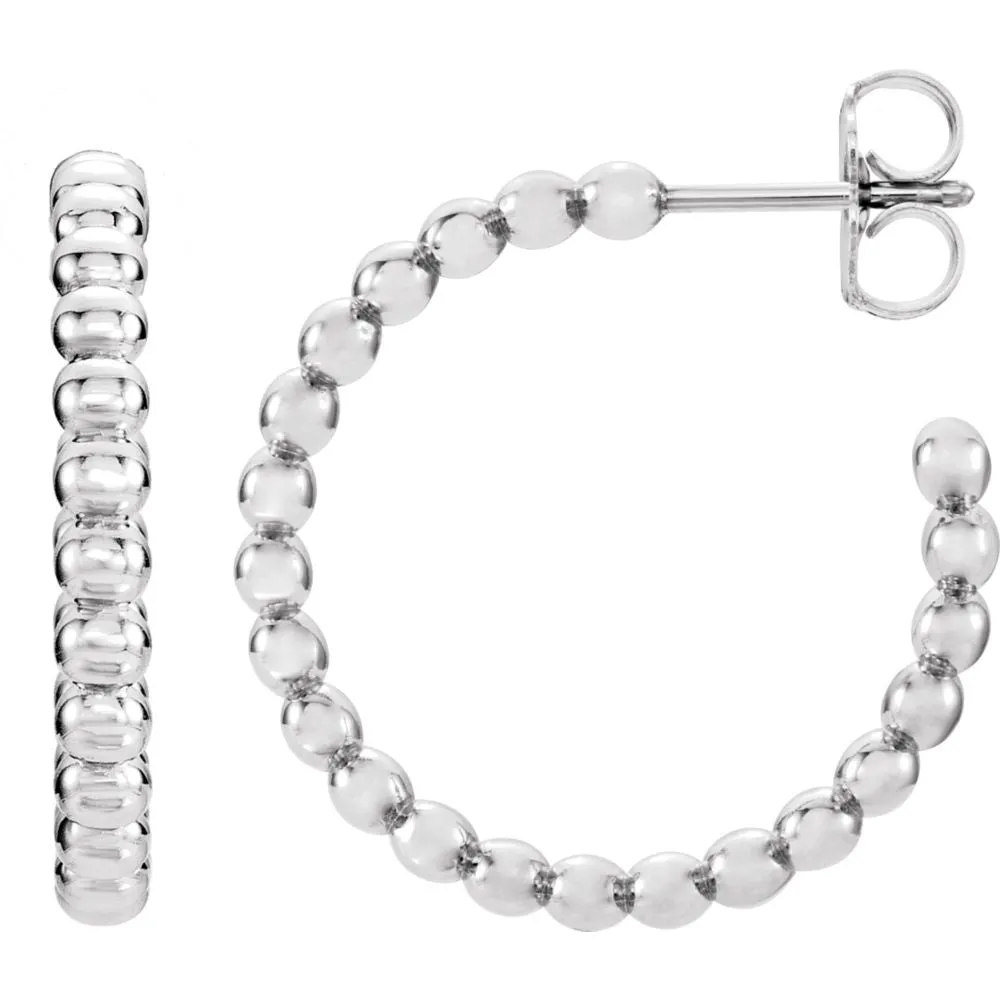 14k White Gold 21mm Beaded Hoop Earrings