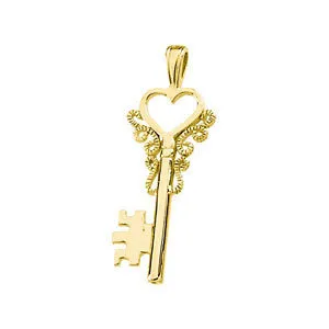 14k White Gold Key Heart Pendant