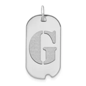 14k White Gold Rhodium Polished Finish Block Letter G Initial Dog Tag Charm Pendant