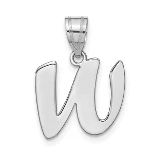 14k White Gold Script Design Letter W Initial Pendant