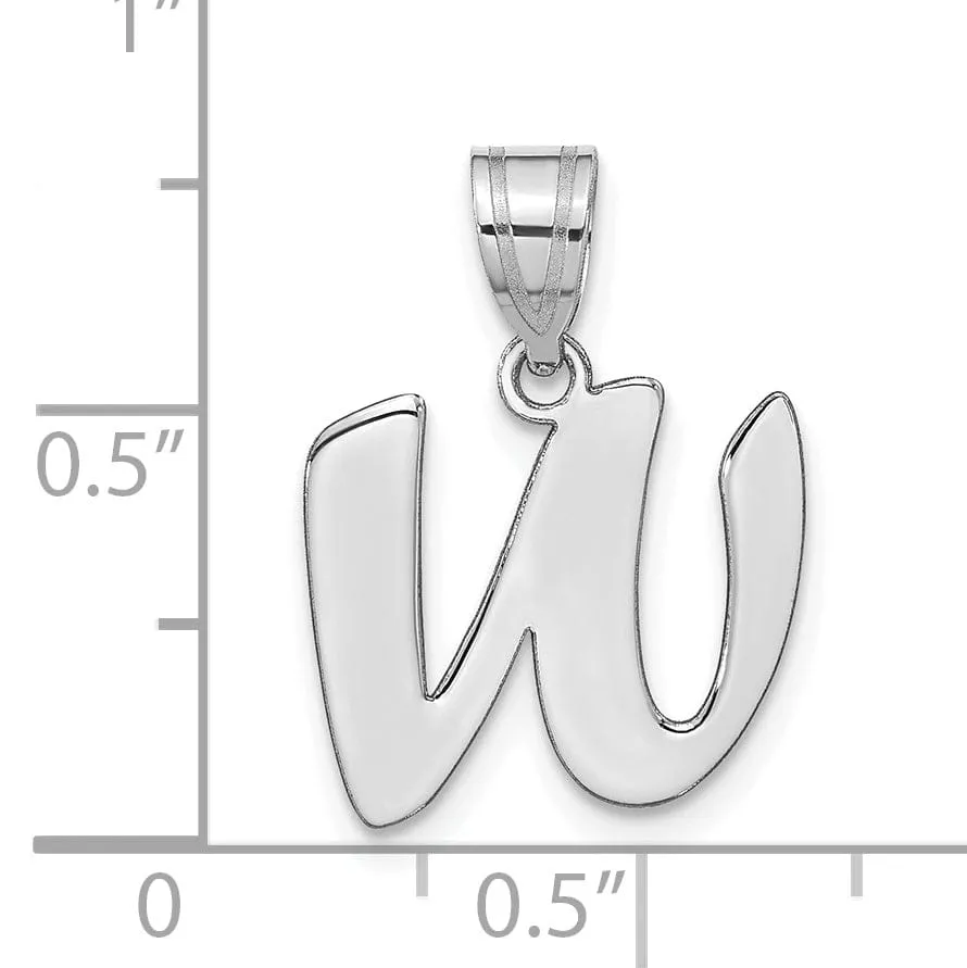 14k White Gold Script Design Letter W Initial Pendant