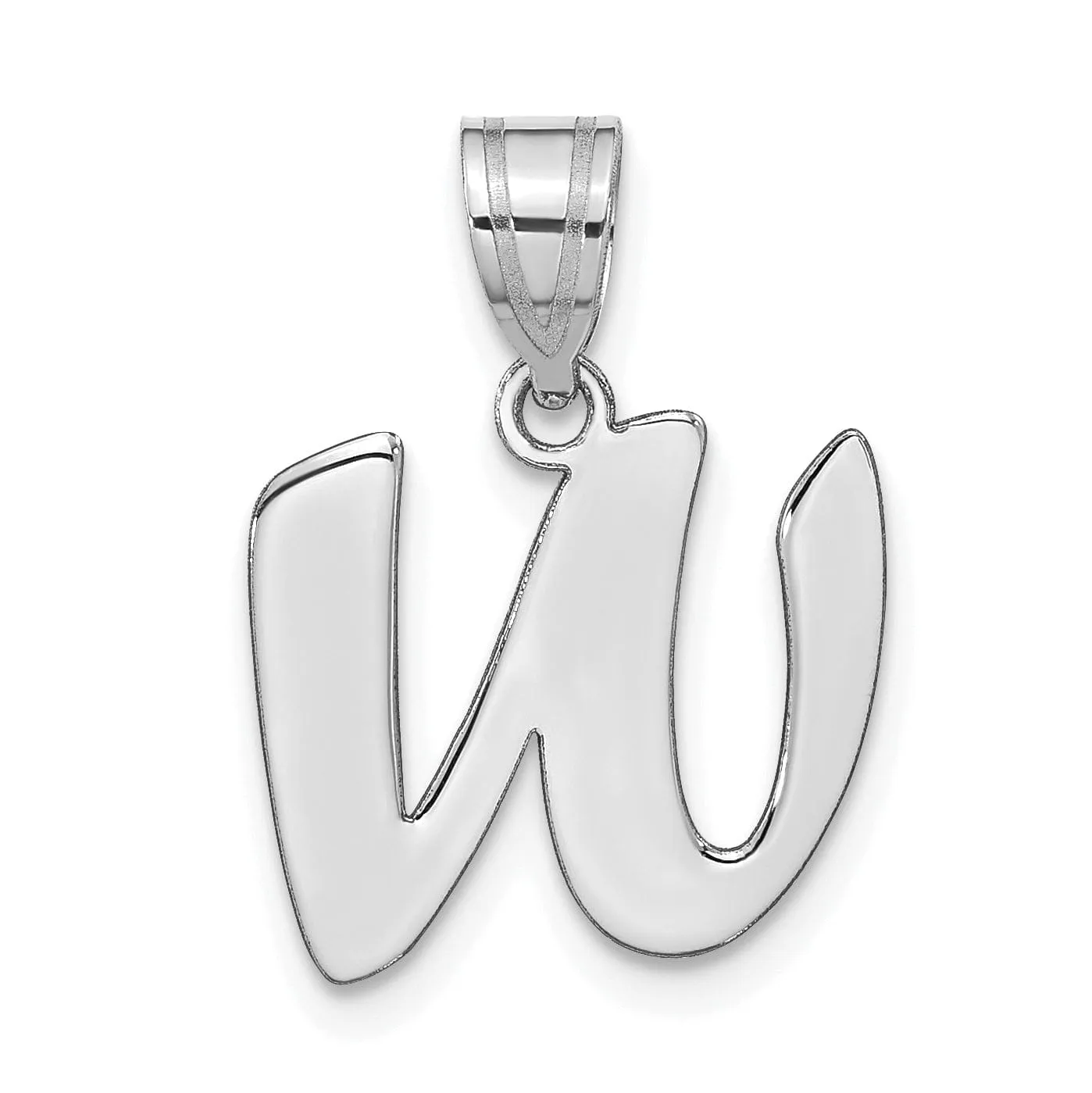 14k White Gold Script Design Letter W Initial Pendant